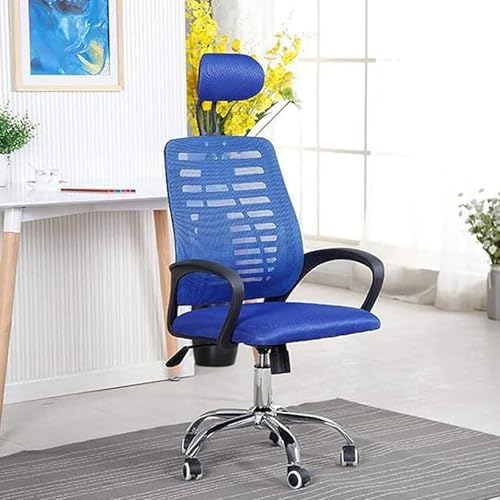 Bürostuhl mit Lordosenstütze, drehbarer Computerstuhl mit anhebbarer Kopfstütze, stabil und bequem for das Büro(Blue) von XKEDNMF
