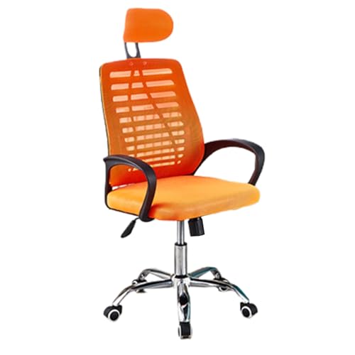Bürostuhl mit Lordosenstütze, drehbarer Computerstuhl mit anhebbarer Kopfstütze, stabil und bequem for das Büro(Orange) von XKEDNMF
