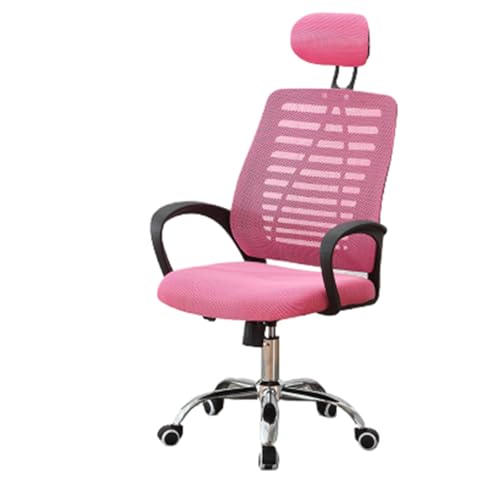 Bürostuhl mit Lordosenstütze, drehbarer Computerstuhl mit anhebbarer Kopfstütze, stabil und bequem for das Büro(Pink) von XKEDNMF