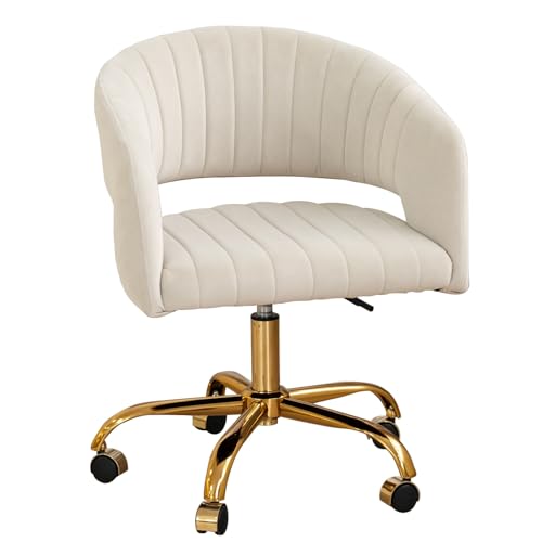 Computer-Gaming-Drehstuhl, bequemer Lounge-Sessel mit goldfarbener Basis, for Büro, Schlafzimmer, Wohnzimmer, Arbeitszimmer, Geschäft(Beige) von XKEDNMF