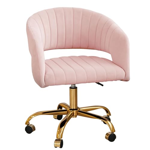 Computer-Gaming-Drehstuhl, bequemer Lounge-Sessel mit goldfarbener Basis, for Büro, Schlafzimmer, Wohnzimmer, Arbeitszimmer, Geschäft(Pink) von XKEDNMF