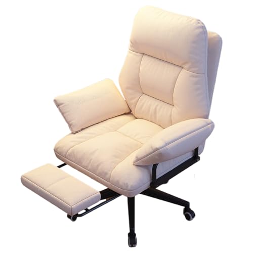 Computerstuhl for das Schlafzimmer, Bürostuhl for das Zuhause, hochelastischer Schaumstoff mit teleskopischer Fußstütze for das Büro(Beige) von XKEDNMF