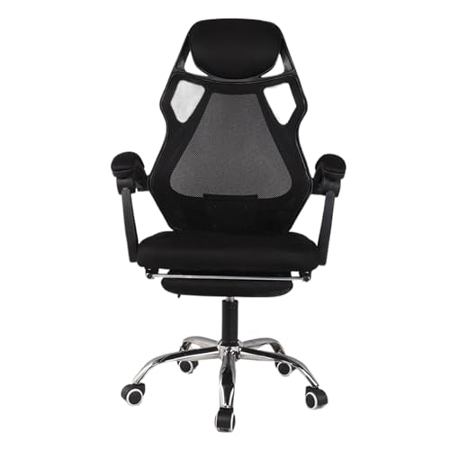 Ergonomischer Bürostuhl, verstellbare Kopfstütze und Armlehnen, Gaming-Stuhl mit Kippfunktion + Fußstütze fürs Büro(Black,With footrest) von XKEDNMF