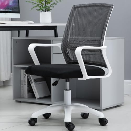 Home Mesh Back Chair, Konferenzraum-Drehstuhl, Mit Armlehnen, Latexkissen, 360°-Drehung, Geeignet for Büro, Wohnzimmer(Black+White) von XKEDNMF
