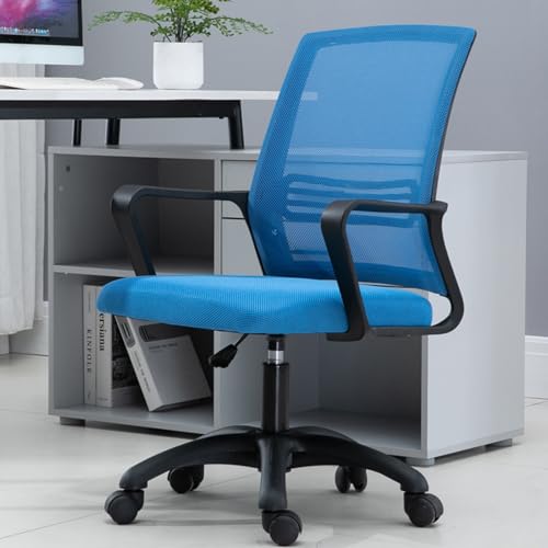 Home Mesh Back Chair, Konferenzraum-Drehstuhl, Mit Armlehnen, Latexkissen, 360°-Drehung, Geeignet for Büro, Wohnzimmer(Blue+Black) von XKEDNMF
