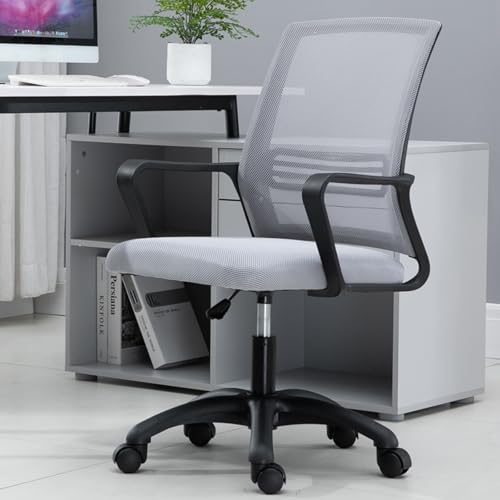 Home Mesh Back Chair, Konferenzraum-Drehstuhl, Mit Armlehnen, Latexkissen, 360°-Drehung, Geeignet for Büro, Wohnzimmer(Grey+Black) von XKEDNMF