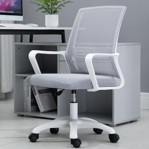 Home Mesh Back Chair, Konferenzraum-Drehstuhl, Mit Armlehnen, Latexkissen, 360°-Drehung, Geeignet for Büro, Wohnzimmer(Grey+White) von XKEDNMF
