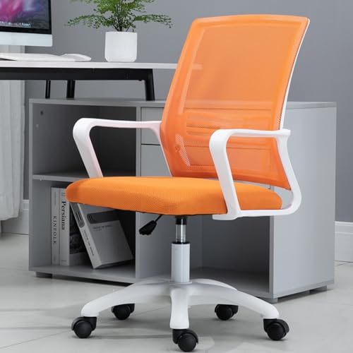 Home Mesh Back Chair, Konferenzraum-Drehstuhl, Mit Armlehnen, Latexkissen, 360°-Drehung, Geeignet for Büro, Wohnzimmer(Orange+White) von XKEDNMF