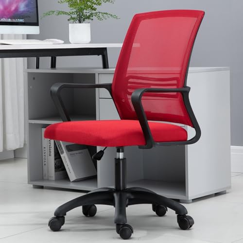Home Mesh Back Chair, Konferenzraum-Drehstuhl, Mit Armlehnen, Latexkissen, 360°-Drehung, Geeignet for Büro, Wohnzimmer(Red+Black) von XKEDNMF