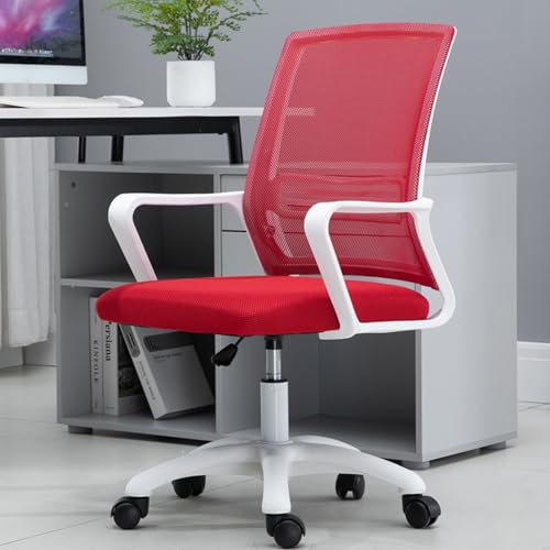 Home Mesh Back Chair, Konferenzraum-Drehstuhl, Mit Armlehnen, Latexkissen, 360°-Drehung, Geeignet for Büro, Wohnzimmer(Red+White) von XKEDNMF