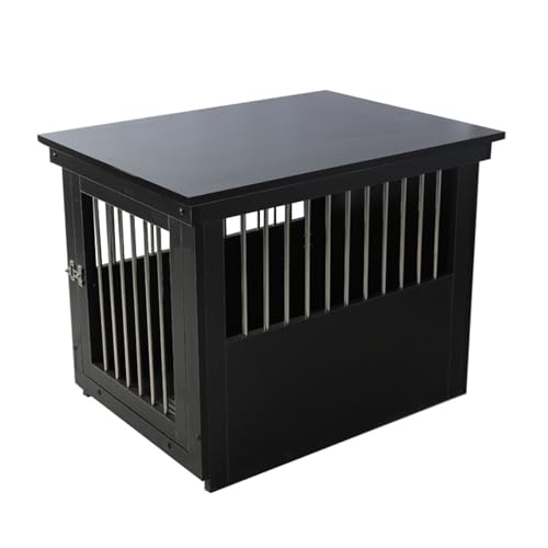 Hundebox aus Edelstahl, aus Holz, mit Tablett unten. Leicht zu reinigen, geeignet for mittelgroße und große Hunde(Black,S) von XKEDNMF