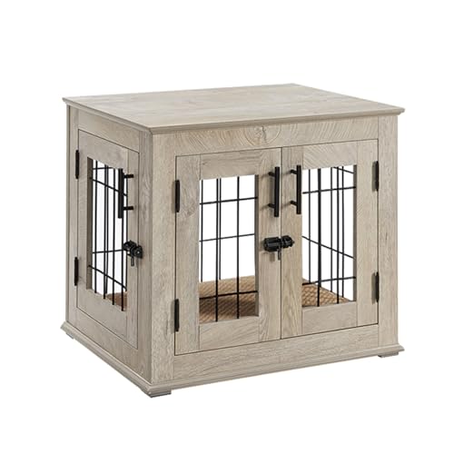 Hundebox aus Holz mit bequemen und atmungsaktiven Kissen, multifunktionale Möbel, geeignet for kleine und mittelgroße Haustiere(Gray,M) von XKEDNMF