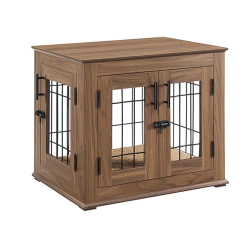 Hundebox aus Holz mit bequemen und atmungsaktiven Kissen, multifunktionale Möbel, geeignet for kleine und mittelgroße Haustiere(Walnut,S) von XKEDNMF