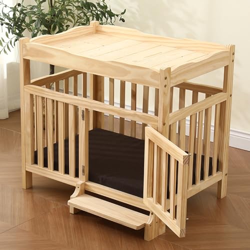 Hundebox aus massivem Holz, mit herausnehmbarer Haustiermatte, Kletterleiter-Design, atmungsaktiven Seiten, geeignet for kleine und mittelgroße Hunde(Brown mat,100cm/39.4in) von XKEDNMF