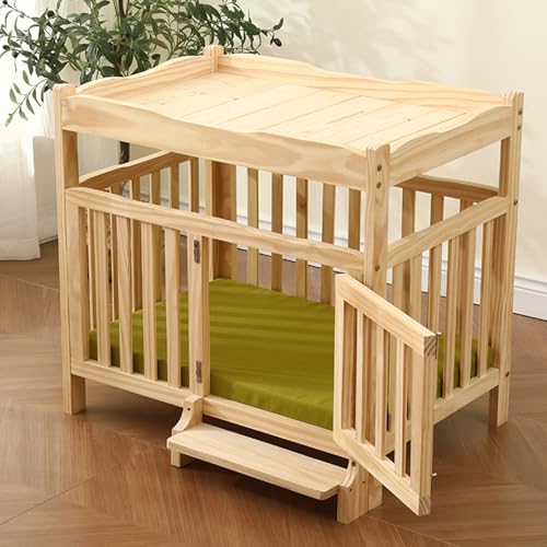 Hundebox aus massivem Holz, mit herausnehmbarer Haustiermatte, Kletterleiter-Design, atmungsaktiven Seiten, geeignet for kleine und mittelgroße Hunde(Green mat,100cm/39.4in) von XKEDNMF