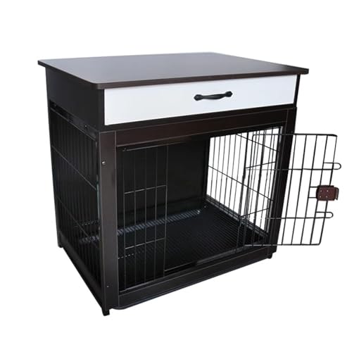 Hundebox mit Schubladen for den Innenbereich, mit Schiebetablett unten und Ablagetisch oben, for kleine und mittelgroße Hunde(Black walnut,L) von XKEDNMF