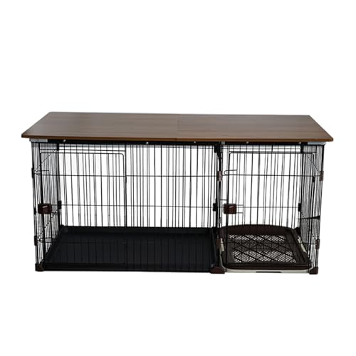 Hundebox mit separater Toilette, Möbel-Hundebox, einfache Schaltclips, einfach zu bedienen, einfach zu montieren, geeignet for mittelgroße und große Hunde(Brown - Small - With Lid) von XKEDNMF