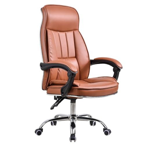 Liegender Bürostuhl, Bürostuhl aus Leder, Chassis aus verdicktem Stahl, weiches Leder, geeignet for Arbeit/Freizeit/Mittagspause(Brown,Without footrest) von XKEDNMF