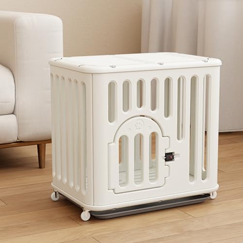Möbel-Hundekiste, multifunktionale Hundekiste mit Universalrädern, kann um 360 ° gedreht werden, mit Tablett und bequemer Haustiermatte(White,M) von XKEDNMF