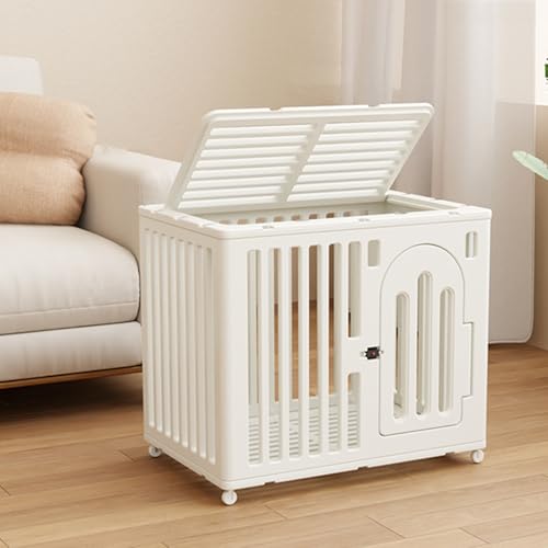 Möbel-Hundekiste, multifunktionale Hundekiste mit Universalrädern, kann um 360 ° gedreht werden, mit Tablett und bequemer Haustiermatte(White,S) von XKEDNMF