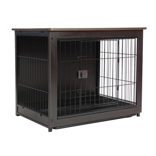 Möbel-Hundekiste mit Universalrädern, verdickter Kohlenstoffstahldraht, starke Tragfähigkeit, geeignet for Innenzwinger(Black-L-with-wheels) von XKEDNMF