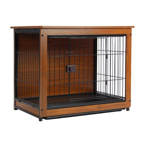 Möbel-Hundekiste mit Universalrädern, verdickter Kohlenstoffstahldraht, starke Tragfähigkeit, geeignet for Innenzwinger(Walnut-S-with-wheels) von XKEDNMF