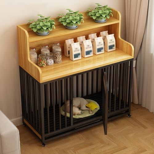 Multifunktionale Hundebox-Möbel, Hundebox mit Tablett, Doppelregale, erhöht und verstärkt, geeignet for mittelgroße und große Hunde(Black,114cm/44.9in) von XKEDNMF