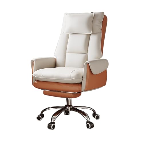 Schreibtischstuhl for das Wohnzimmer, Bürostuhl mit Rückenlehne und verstellbarer Rückenlehne, beweglicher Hebesitz, unabhängiges Kopfstützendesign(White-orange) von XKEDNMF