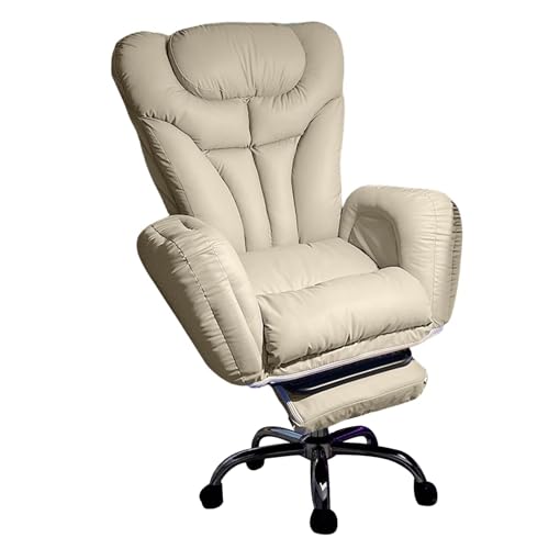 Verstellbarer Freizeit-Rückenlehnenstuhl, Ergonomischer Bürostuhl, Rückenlehne Dreifach Verstellbar, Mit Fußstütze, Geeignet for Schlafzimmer, Büros(Beige) von XKEDNMF