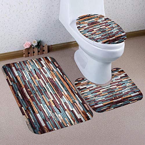 Badezimmer Teppich Set,Badezimmerteppich 3-teiliges Kulturwand WC Garnitur, rutschfest & Waschbar, rutschfeste Mikrofaser 75 x 45cm Badeteppich + WC Vorleger von XKLHXFY