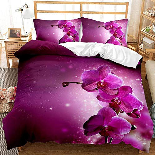 Bedding Bettwäsche-Set 135x200 cm Rote weiße Phalaenopsis-Orchidee 100% Mikrofaser Bettbezug mit Reißverschluss und 2 Kissenbezug 80x80 cm Bettbezüge Super Weiche Atmungsaktiv Bedrucktes Bettbezug von XKLHXFY