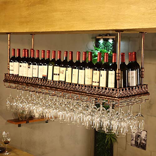XKNANXCA Wandmontiertes Weinregal, hängendes Weinflaschenregal, Weinglas-Aufhänger, Bar-Restaurant, Ausstellungsständer, Lagerregal, umgedreht, Retro-Becherhalter aus Eisenkunst (Farbe: Br von XKNANXCA