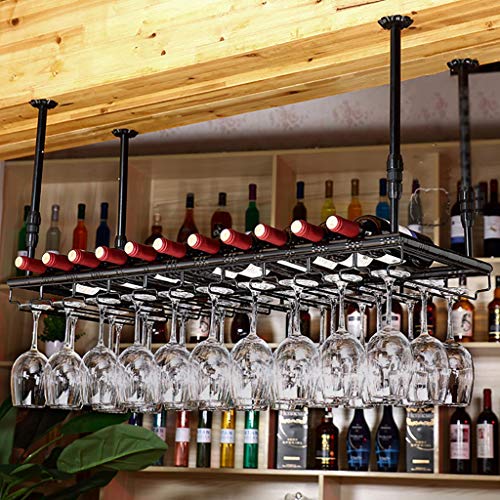 XKNANXCA Weinregal Hängendes Weinflaschenregal Weinglasaufhänger Bar Restaurant Ausstellungsständer Lagerregal, umgedreht Retro-Eisenkunst-Becherbecherhalter (Farbe: Schwarz, Größe: 100 * 3 von XKNANXCA