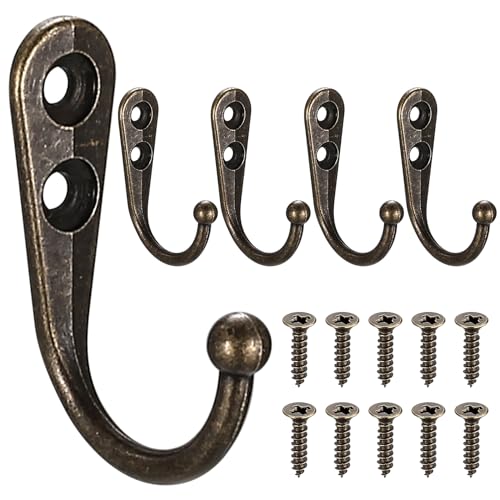 XKQYX 5 Stück Vintage Kleiderhaken Garderobenhaken, Kleiderhaken Wandhaken für Garderobe, Bronze Schwerlast Haken zum Schrauben, für Tür Wand Garderobe, Schlafzimmer Badezimmer Kleiderschrank von XKQYX