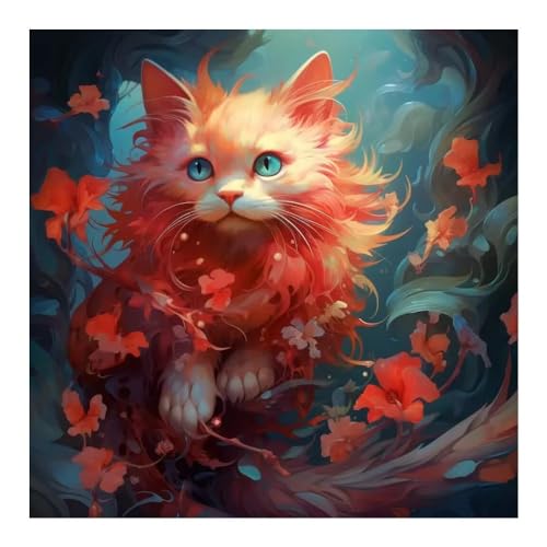 XKQYX 5D Diamond Painting Kit, Rote Katze Diamant Painting Bilder Full Kit, Diamant Kristall Strass Kreuzstich Painting Malen nach Zahlen für Erwachsene Kinder Zuhause Wanddekoration - 30x30cm von XKQYX