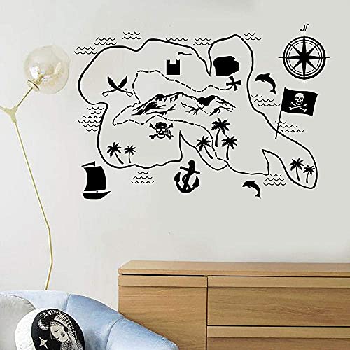 Vinyl Wandtattoo Piratenkarte Schatz Abenteuer Kunst Kreative Kinderzimmer Junge Schlafzimmer Dekoration Zubehör Wandaufkleber 83X57Cm von XKSHUO