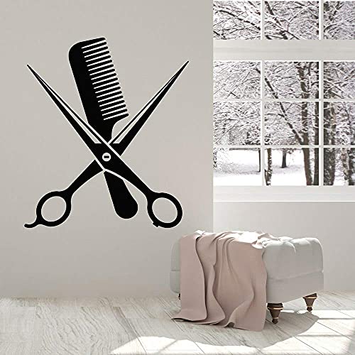 Vinyl Wandtattoos Friseur Schönheitssalon Schere Kamm Aufkleber Wandbild Fenster Dekoration Poster Abnehmbar 56X65Cm von XKSHUO