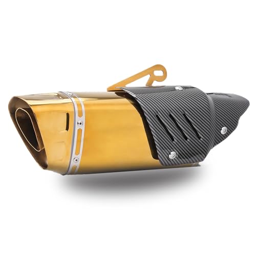 Abgeschrägte viereckige Abdeckung aus Kohlefaserimitat, Auspuffrohr, universeller Motorradumbau, Edelstahlmaterial, kostengünstig, for den Motorradumbau(Gold) von XKSJCDR