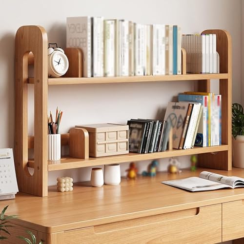 Doppellagige Bücherregale aus Holz for Schreibtische in zwei Größen, moderne Schreibtische mit mehrlagiger Aufbewahrung, perfekt fürs Homeoffice(Beige,80cm) von XKSJCDR