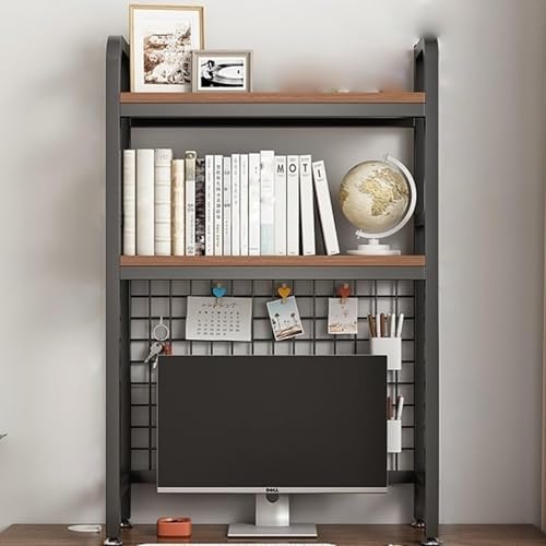 Doppelschichtiges Desktop-Aufbewahrungsregal,Computer-Schreibtischplatte/Büro-Bücherregal aus Eisen mit Gitterplatte und Installationswerkzeugen,geeignet for Büro(Black,55cm) von XKSJCDR