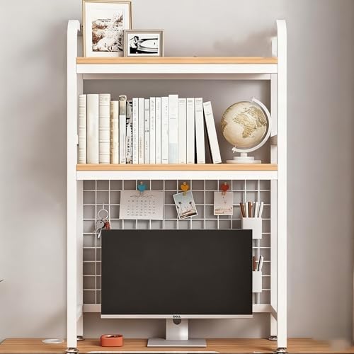 Doppelschichtiges Desktop-Aufbewahrungsregal,Computer-Schreibtischplatte/Büro-Bücherregal aus Eisen mit Gitterplatte und Installationswerkzeugen,geeignet for Büro(White,55cm) von XKSJCDR