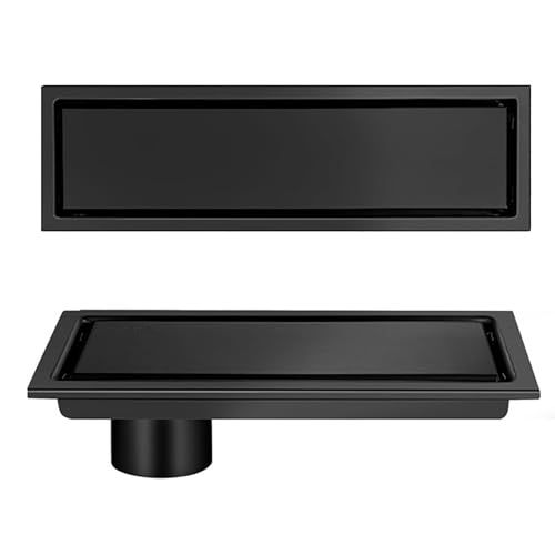 Linearer, unsichtbarer Bodenablauf aus Edelstahl 304,seitliches Entwässerungsdesign,insektensicher,leicht zu zerlegen und zu reinigen,geeignet for Badezimmer(Black,10x20) von XKSJCDR