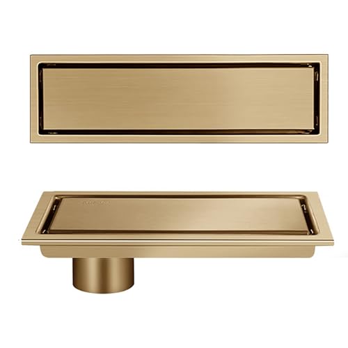 Linearer, unsichtbarer Bodenablauf aus Edelstahl 304,seitliches Entwässerungsdesign,insektensicher,leicht zu zerlegen und zu reinigen,geeignet for Badezimmer(Gold,10x30) von XKSJCDR