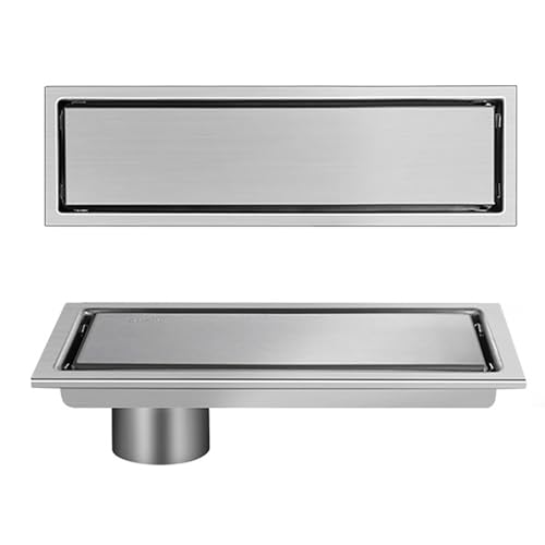 Linearer, unsichtbarer Bodenablauf aus Edelstahl 304,seitliches Entwässerungsdesign,insektensicher,leicht zu zerlegen und zu reinigen,geeignet for Badezimmer(Silver,10x20) von XKSJCDR