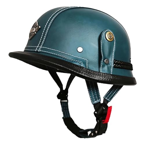 Motorrad-Halbhelm,Vintage-Helm aus deutschem Leder,erfrischend und atmungsaktiv,universell for Erwachsene und alle vier Jahreszeiten,for Cruiser-Motorradzubehör(Blue,XL) von XKSJCDR