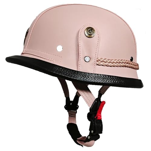 Motorrad-Halbhelm,Vintage-Helm aus deutschem Leder,erfrischend und atmungsaktiv,universell for Erwachsene und alle vier Jahreszeiten,for Cruiser-Motorradzubehör(Pink,L) von XKSJCDR