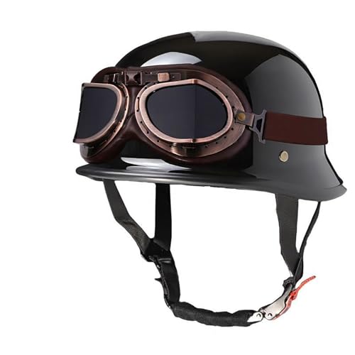 Motorrad-Halbhelm mit Schutzbrille,ABS-Konstruktion,Sonnenschutzdesign,inklusive Gesichtshandtuch und Armstulpen – die ideale Wahl for den Weg zur Arbeit(Black,M) von XKSJCDR