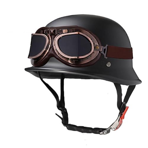 Motorrad-Halbhelm mit Schutzbrille,ABS-Konstruktion,Sonnenschutzdesign,inklusive Gesichtshandtuch und Armstulpen – die ideale Wahl for den Weg zur Arbeit(Brass,M) von XKSJCDR