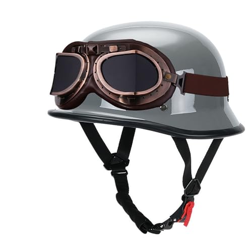 Motorrad-Halbhelm mit Schutzbrille,ABS-Konstruktion,Sonnenschutzdesign,inklusive Gesichtshandtuch und Armstulpen – die ideale Wahl for den Weg zur Arbeit(Gray,L) von XKSJCDR