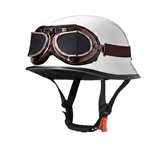 Motorrad-Halbhelm mit Schutzbrille,ABS-Konstruktion,Sonnenschutzdesign,inklusive Gesichtshandtuch und Armstulpen – die ideale Wahl for den Weg zur Arbeit(White,M) von XKSJCDR